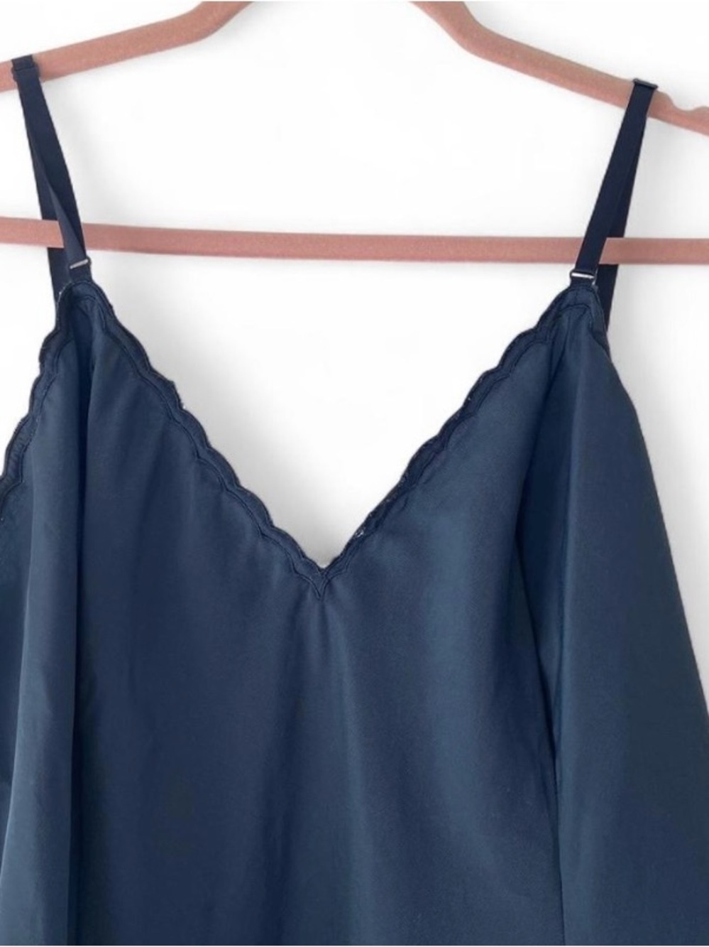 Vintage Barbizon Navy Blue Satin Slip Dress Size 40 Scalloped V-Neck Lingerie